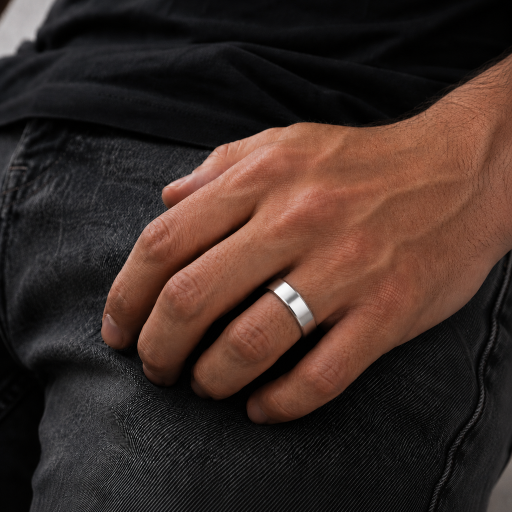 Stainless Steel Brushed Beveled Edge Band Ring (6MM)