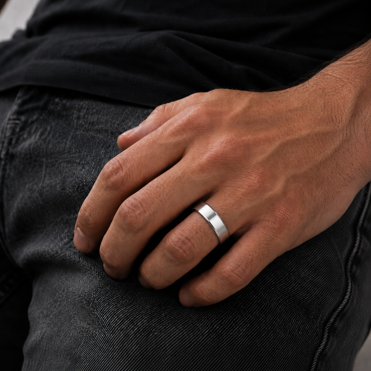 Stainless Steel Brushed Beveled Edge Band Ring (6MM)