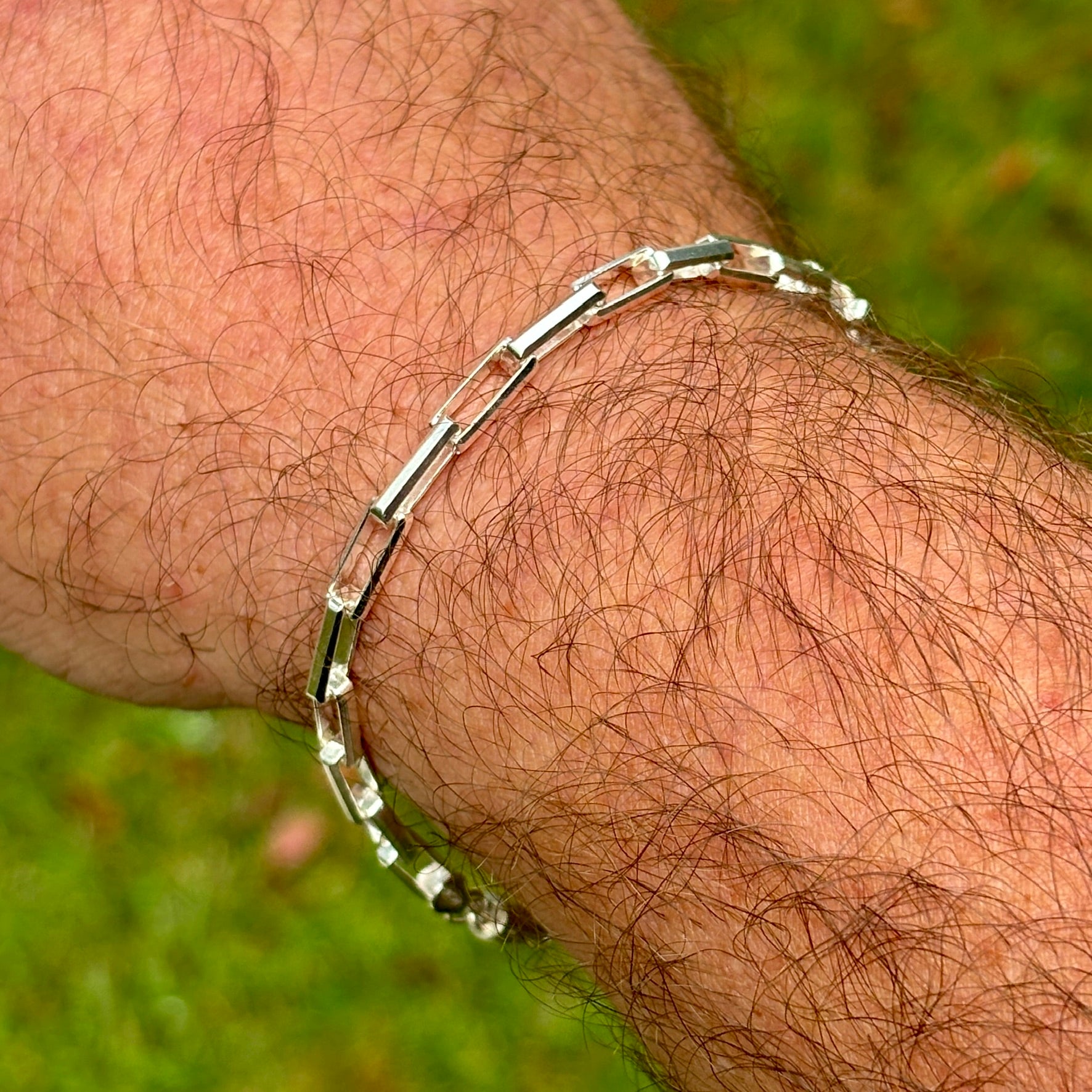 Beveled Long Box Bracelet (Sterling Silver) 4MM