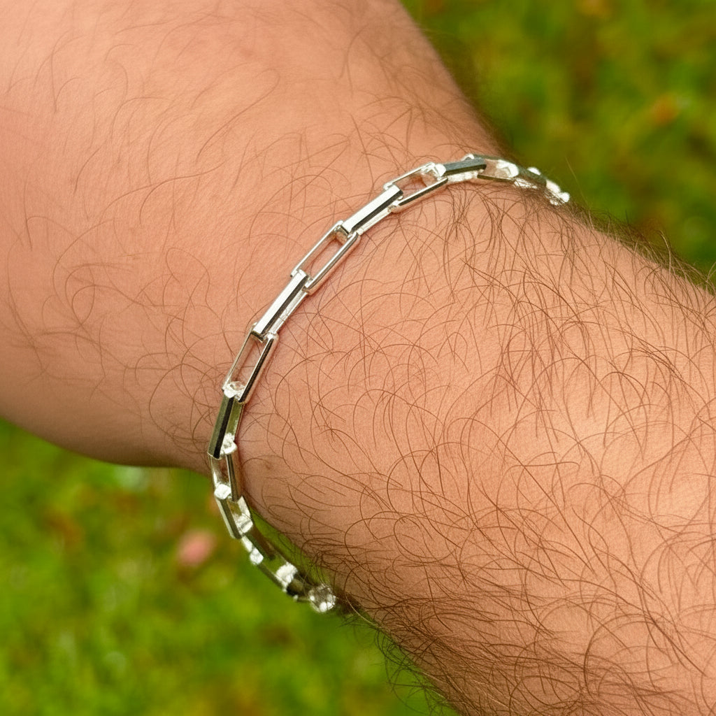 Beveled Long Box Bracelet (Sterling Silver) 4MM