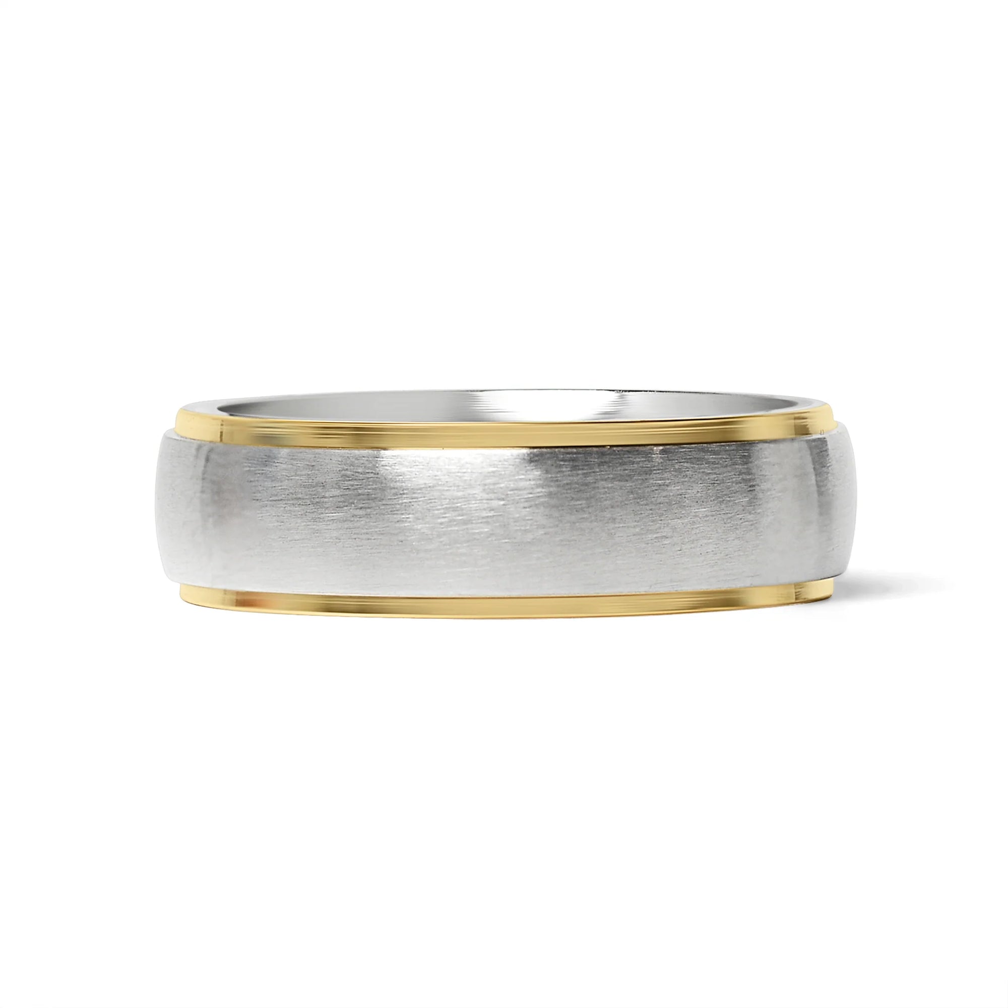 Stainless Steel 18K Gold Edge Brushed Ring (6MM)