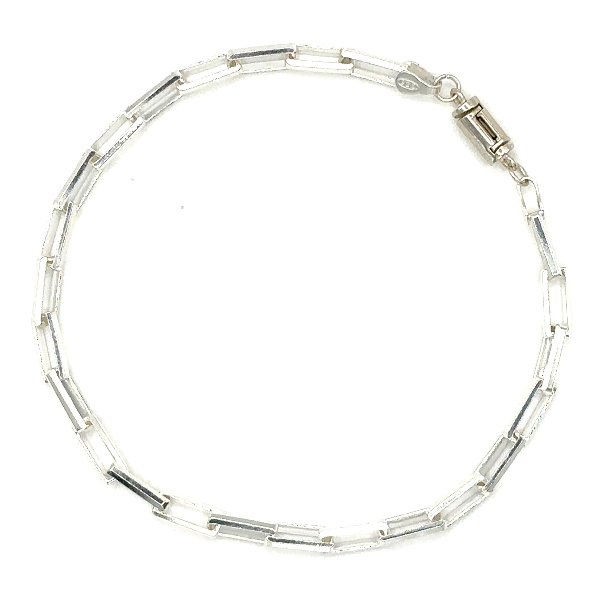 Beveled Long Box Bracelet (Sterling Silver) 4MM
