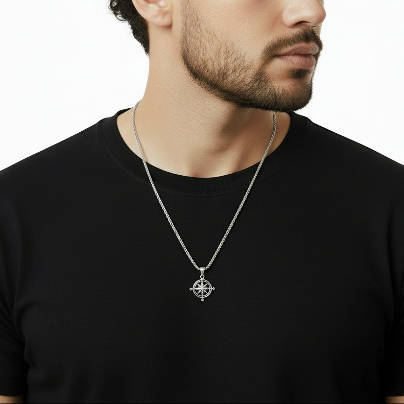 Compass Rose Necklace (Silver)