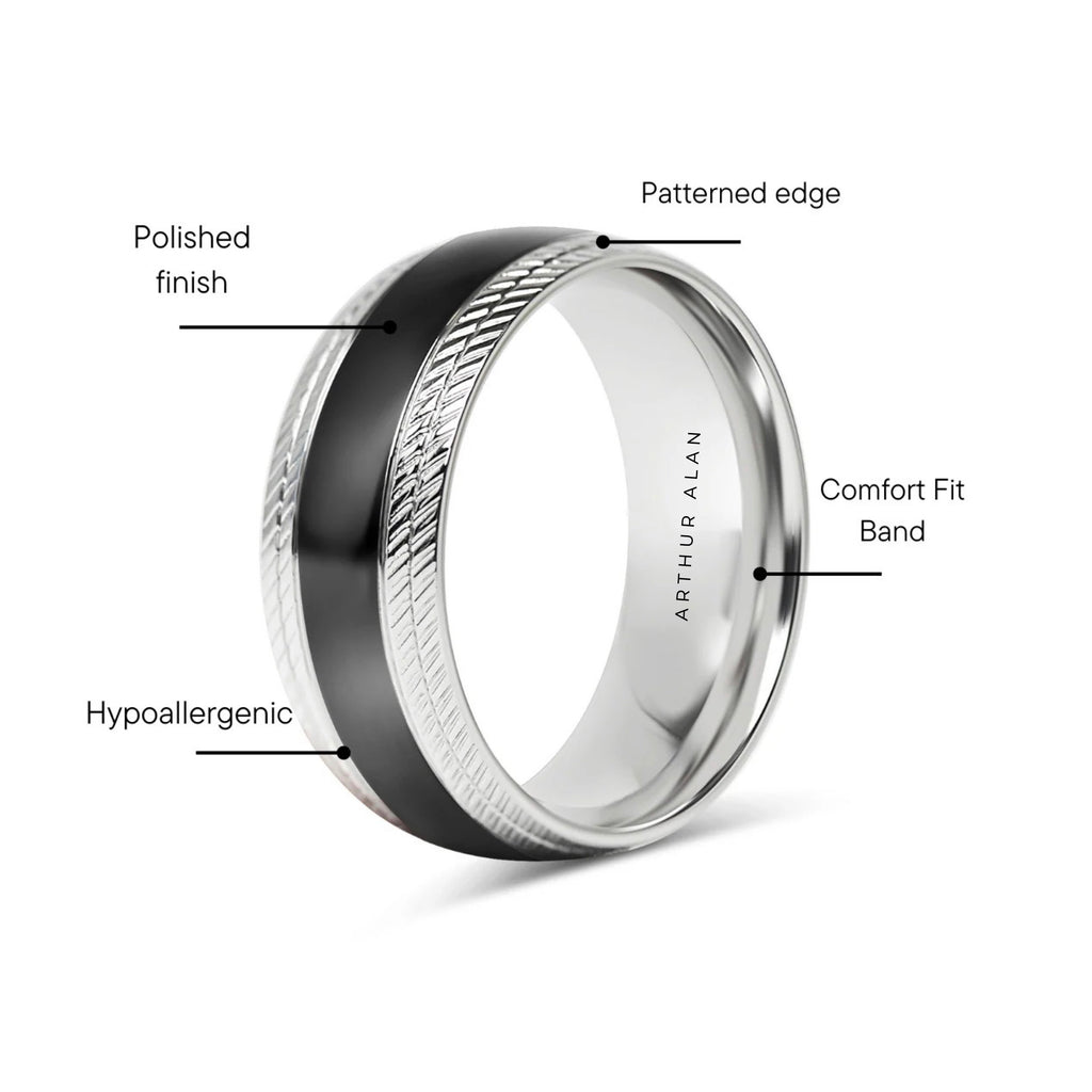 Black Center Stainless Steel Lined Pattern Edge Ring (8MM)