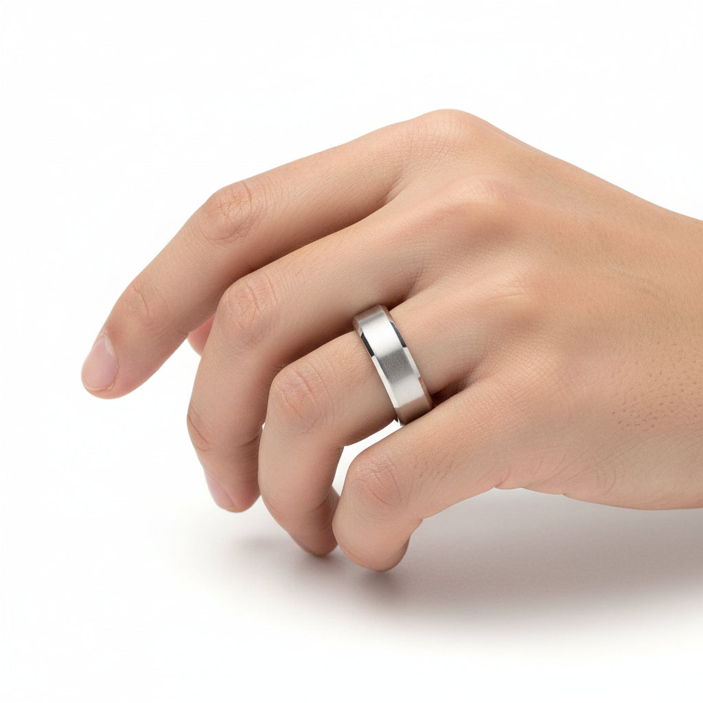 Stainless Steel Brushed Beveled Edge Band Ring (6MM)