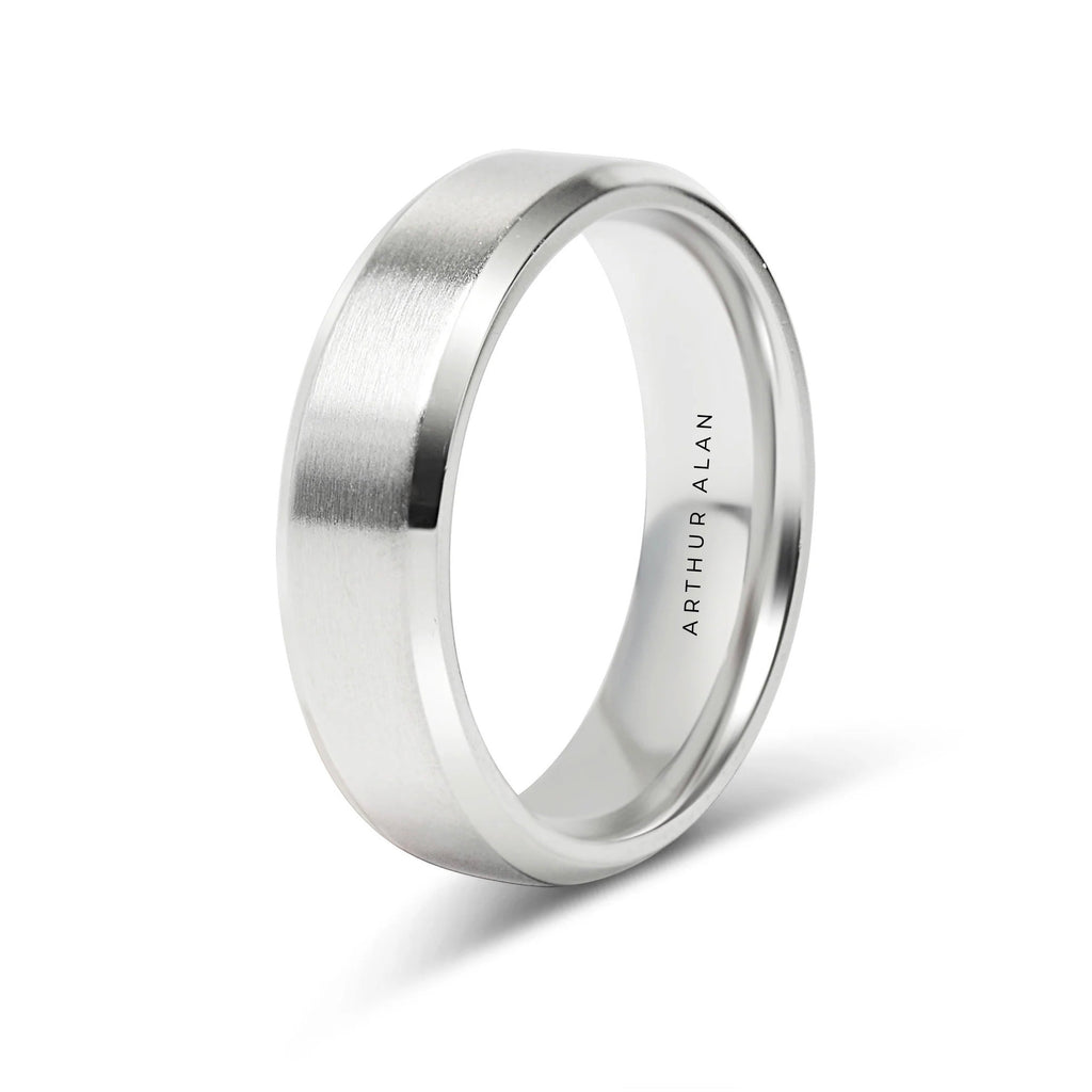 Stainless Steel Brushed Beveled Edge Band Ring (6MM)