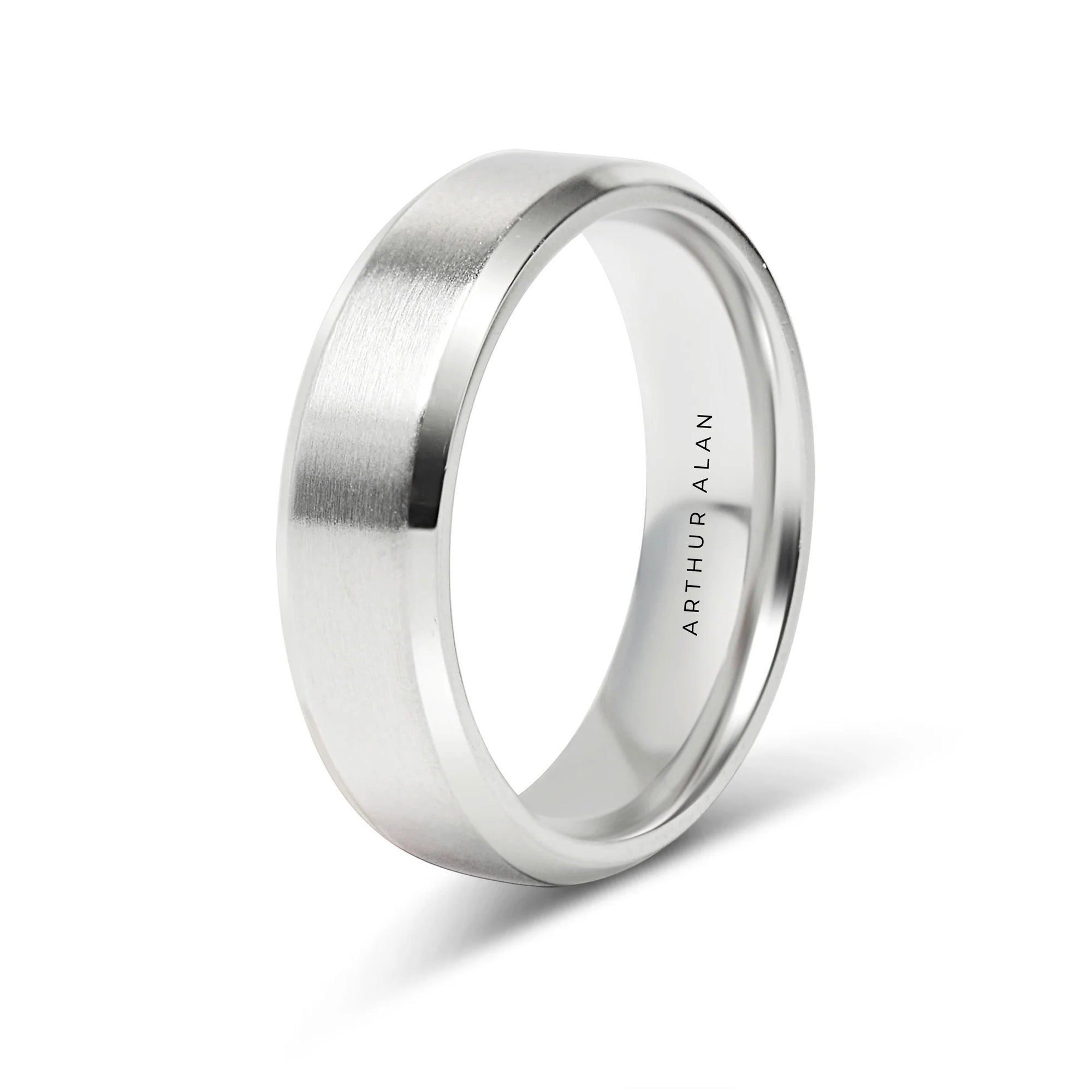 Stainless Steel Brushed Beveled Edge Band Ring (6MM)