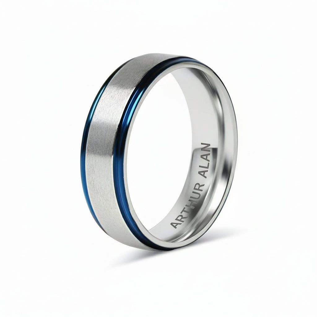 Stainless Steel Blue Trim With Brushed Center Ring (6MM)