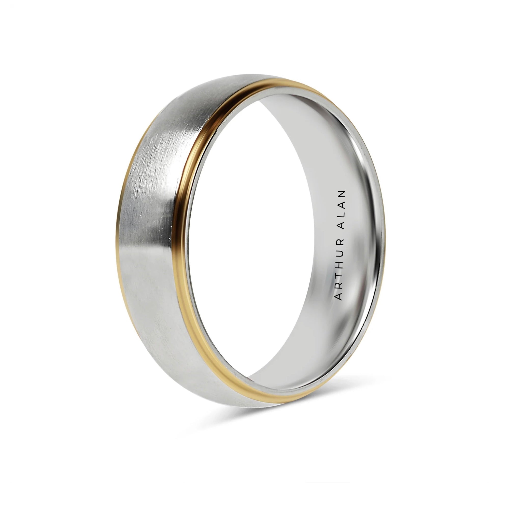 Stainless Steel 18K Gold Edge Brushed Ring (6MM)