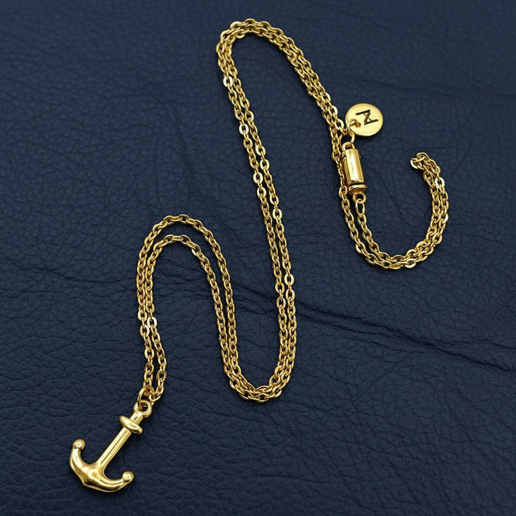 Gold chain necklace with an anchor pendant