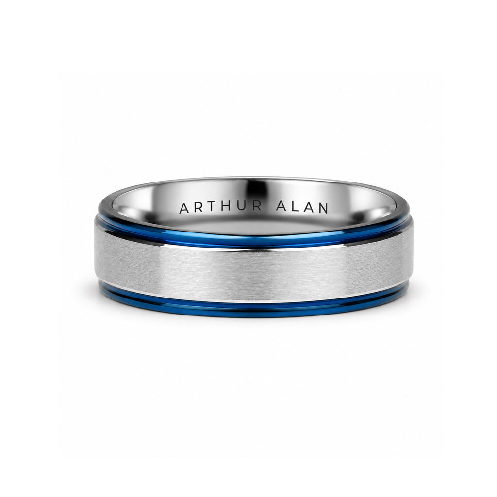 Stainless Steel Blue Trim With Brushed Center Ring (6MM)