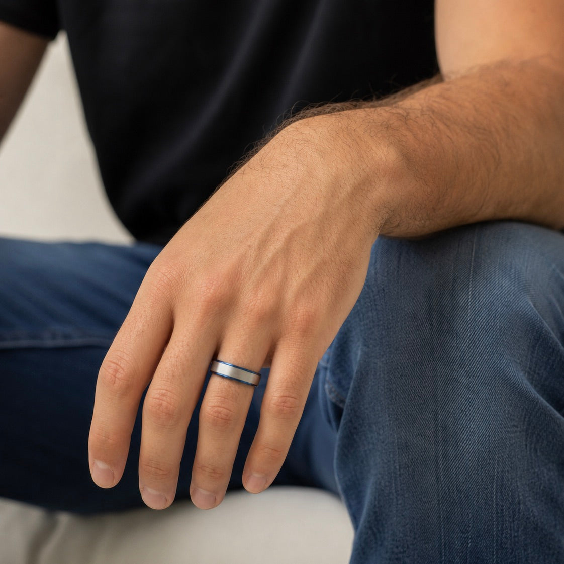 Stainless Steel Blue Trim With Brushed Center Ring (6MM)