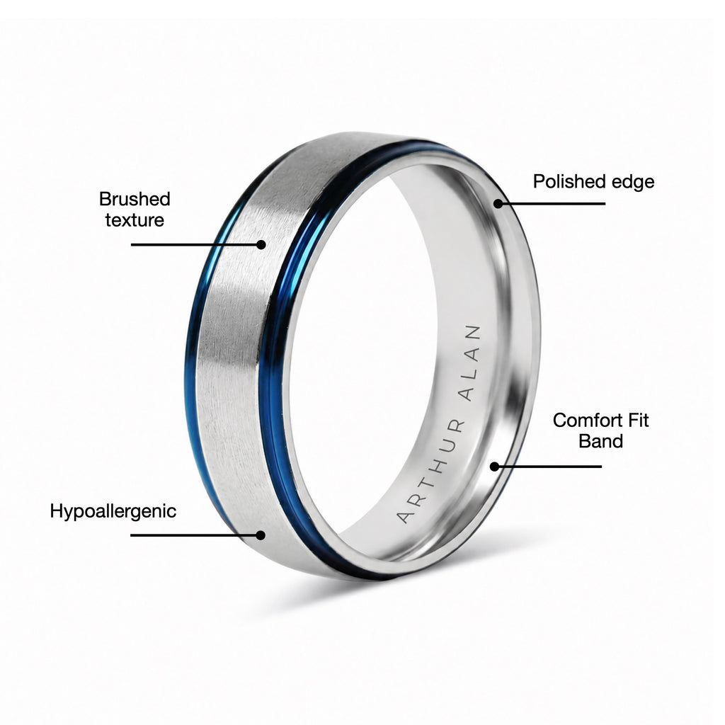 Stainless Steel Blue Trim With Brushed Center Ring (6MM)