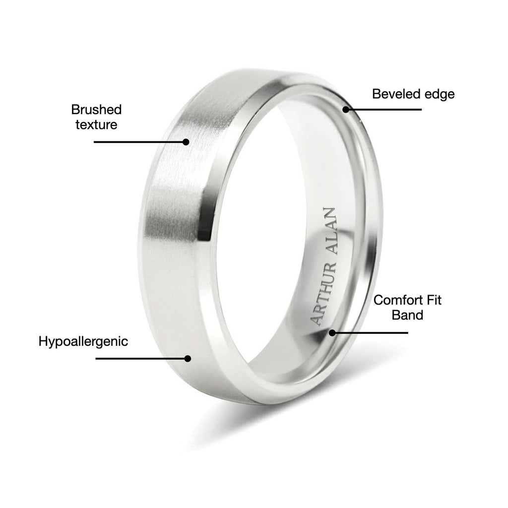 Stainless Steel Brushed Beveled Edge Band Ring (6MM)
