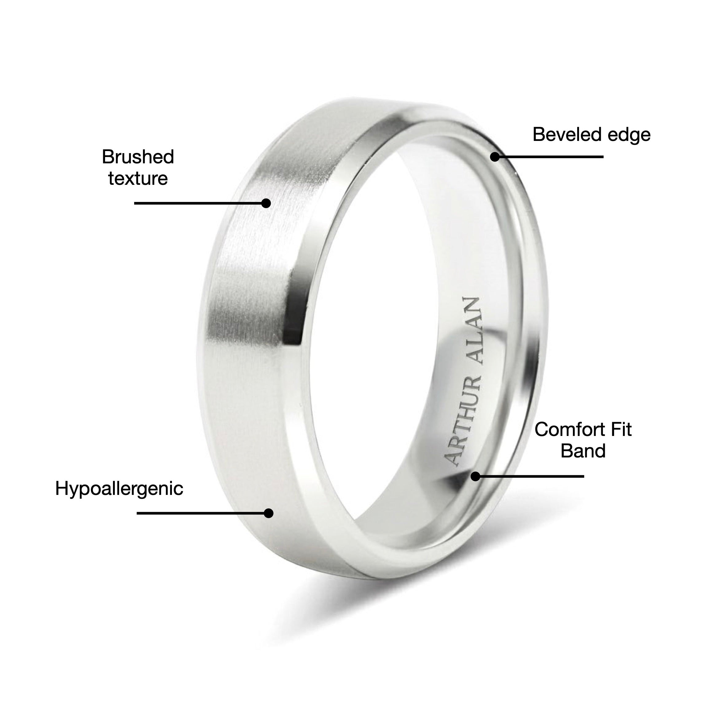 Stainless Steel Brushed Beveled Edge Band Ring (6MM)