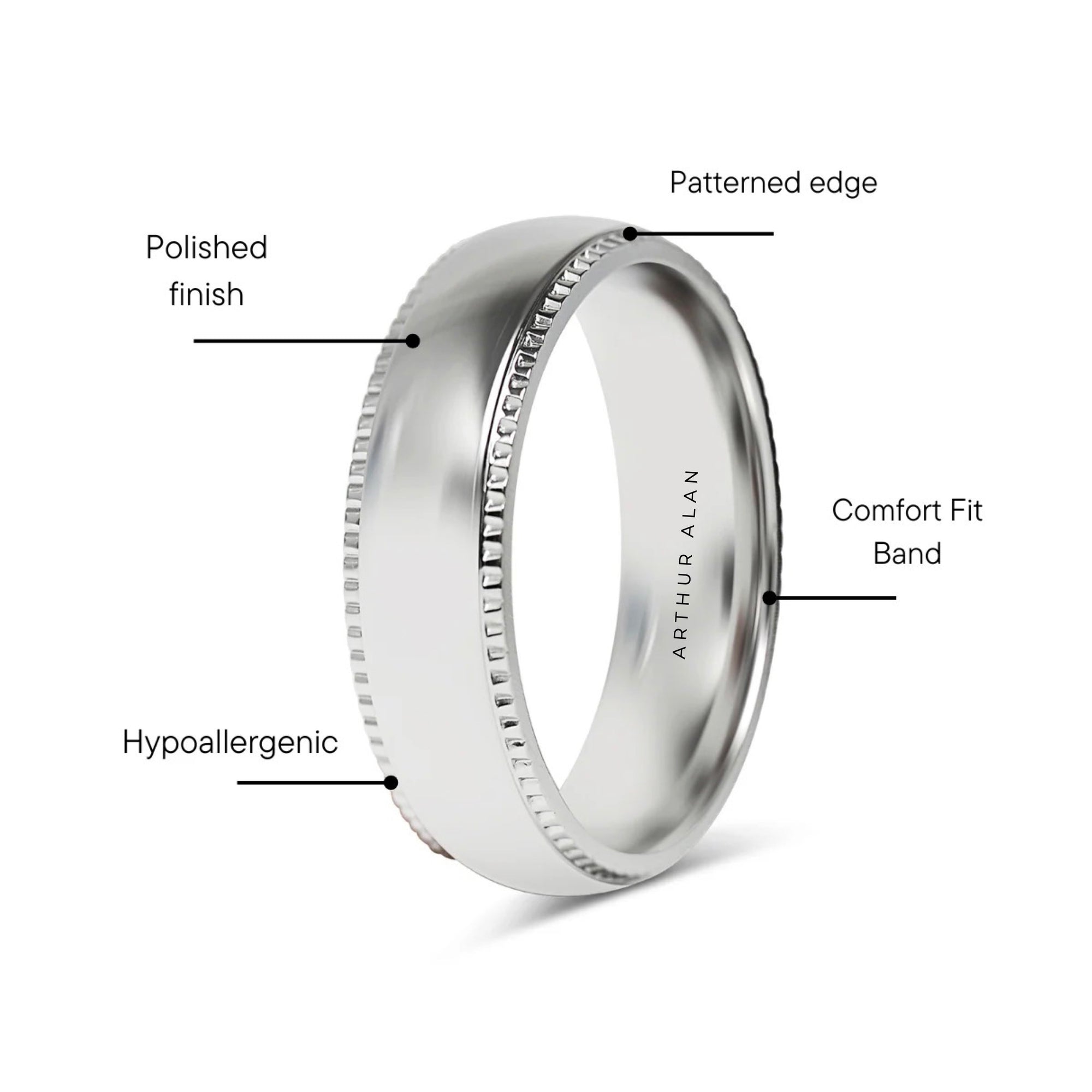 Stainless Steel Polished Center Detailed Edge Ring (6MM)