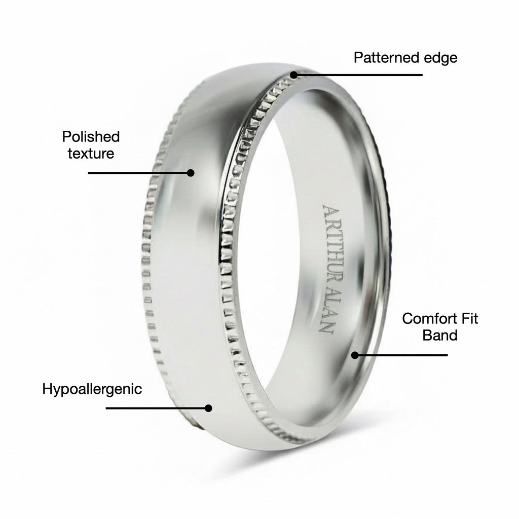 Stainless Steel Polished Center Detailed Edge Ring (6MM)