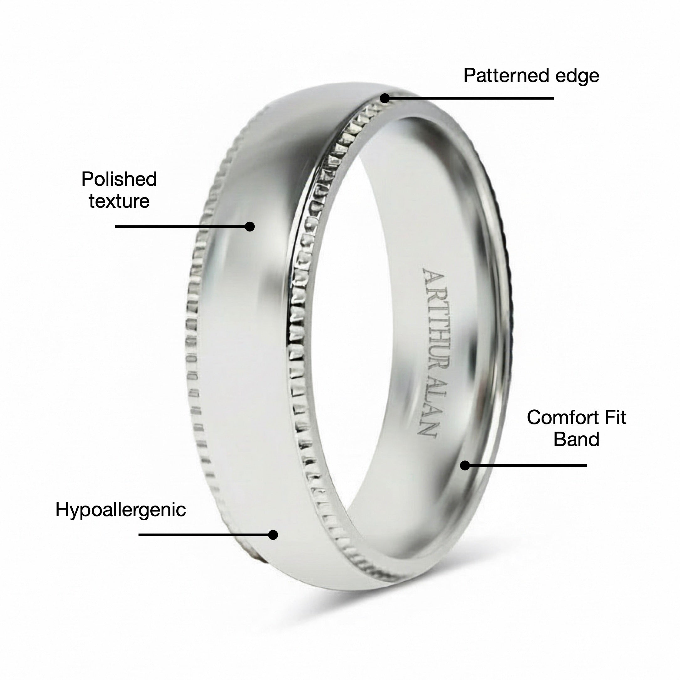 Stainless Steel Polished Center Detailed Edge Ring (6MM)