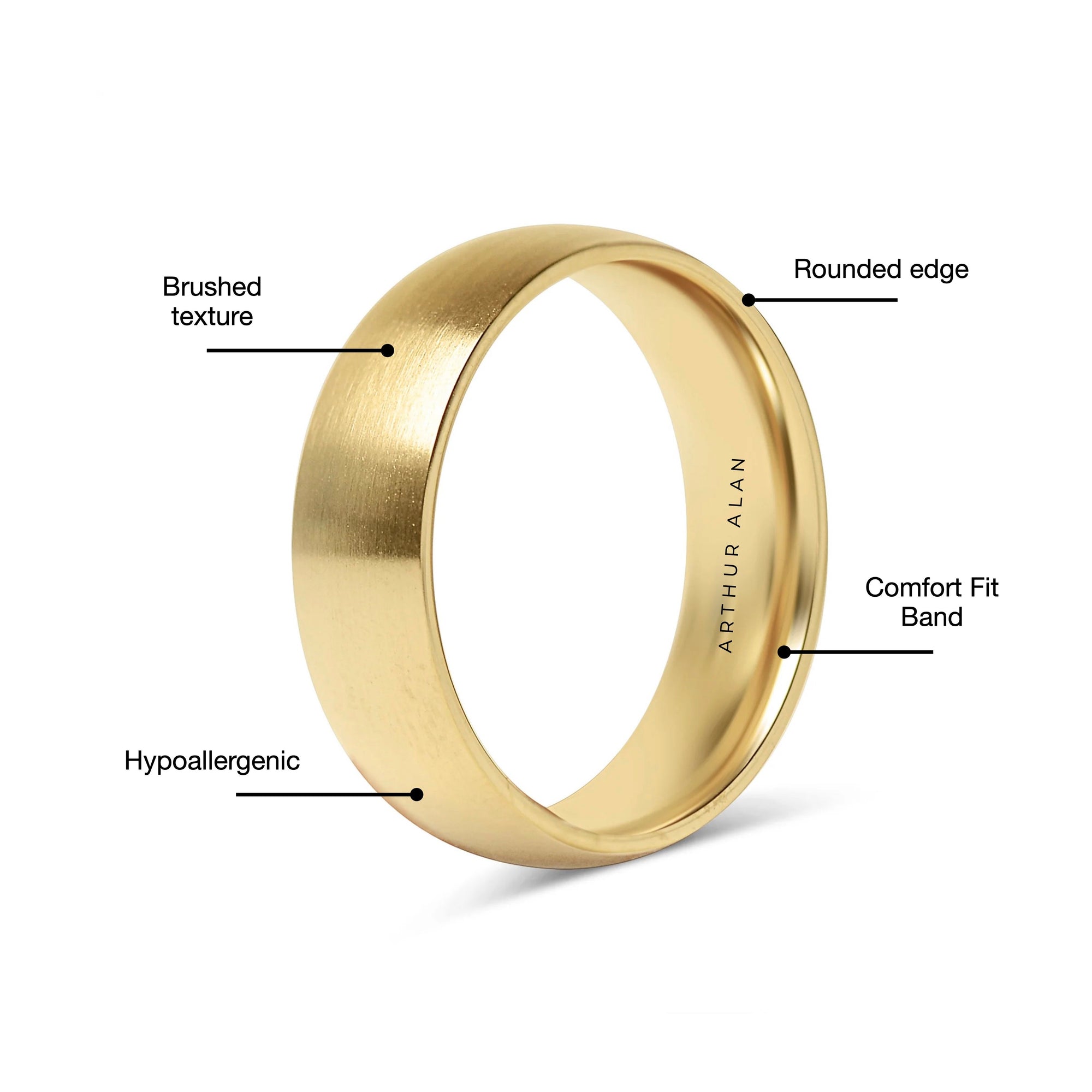 Gold 18K PVD Stainless Steel Brushed Matte Ring (6MM)