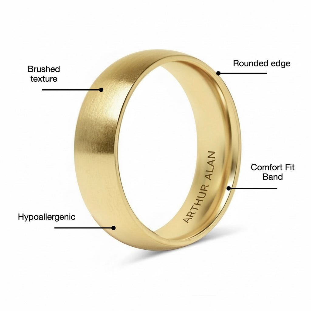 Gold 18K PVD Stainless Steel Brushed Matte Ring (6MM)