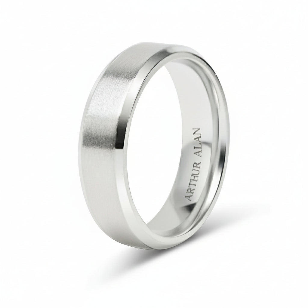 Stainless Steel Brushed Beveled Edge Band Ring (6MM)