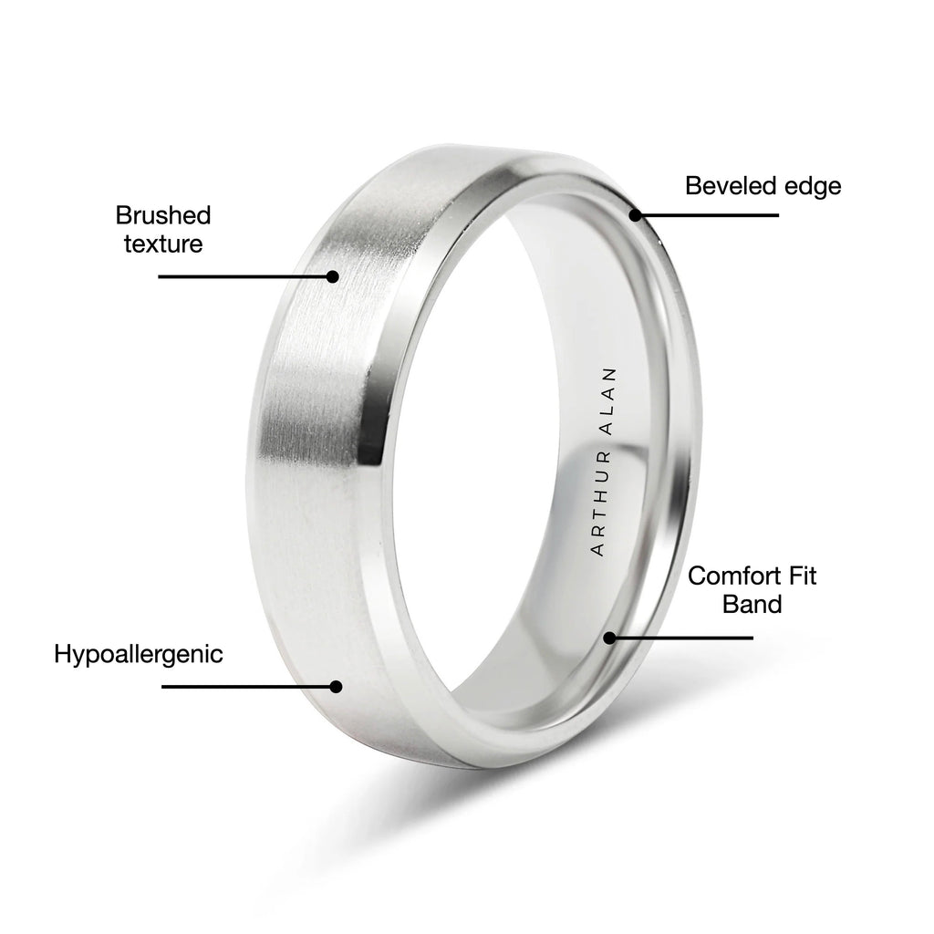Stainless Steel Brushed Beveled Edge Band Ring (6MM)