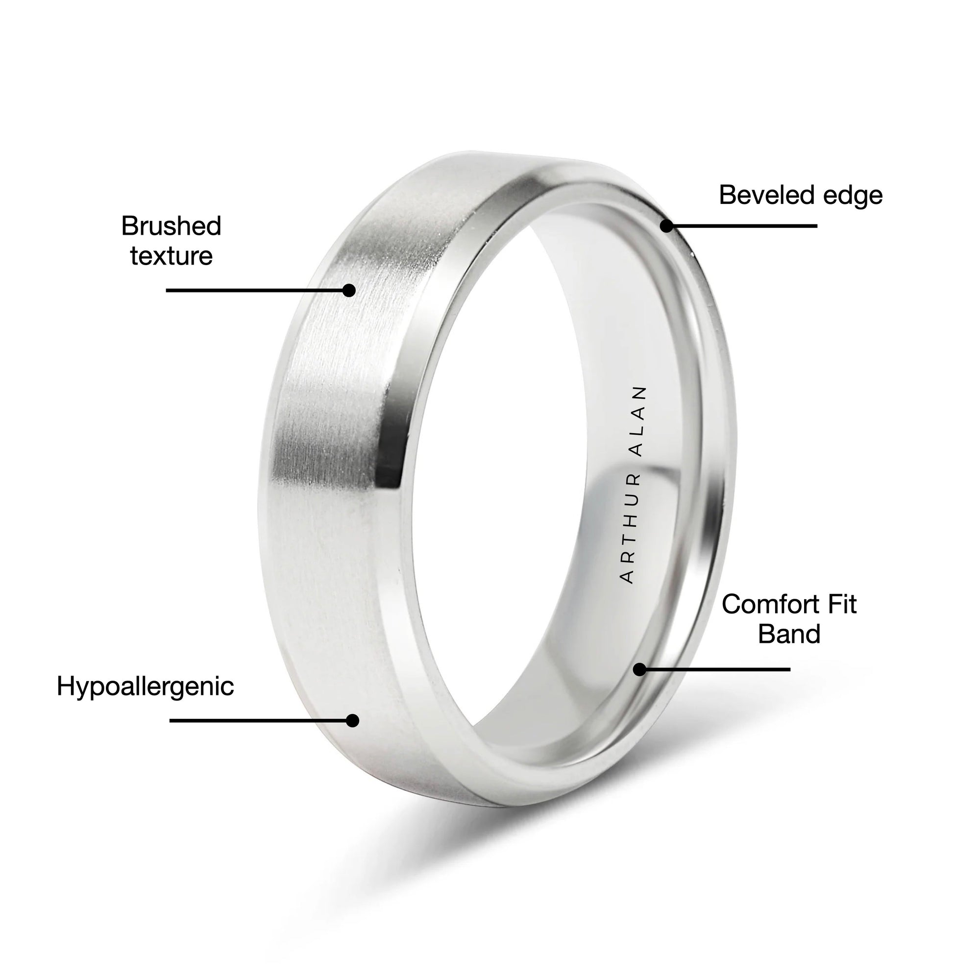 Stainless Steel Brushed Beveled Edge Band Ring (6MM)