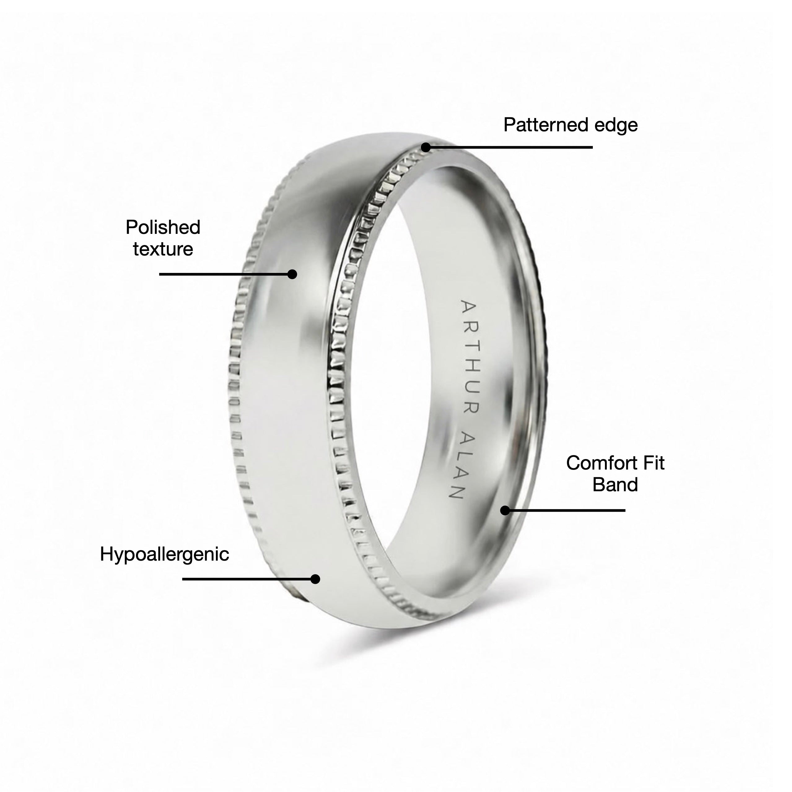 Stainless Steel Polished Center Detailed Edge Ring (6MM)