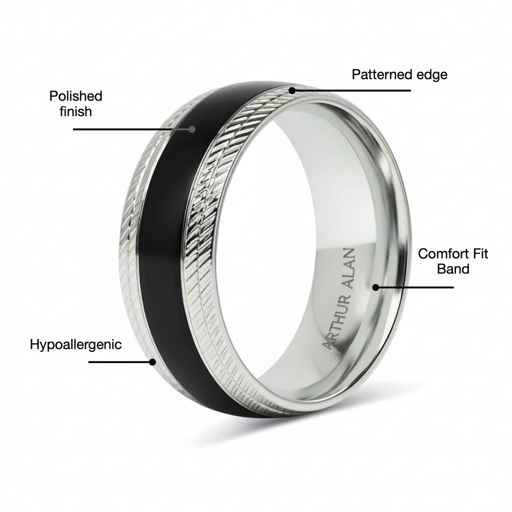 Black Center Stainless Steel Lined Pattern Edge Ring (8MM)