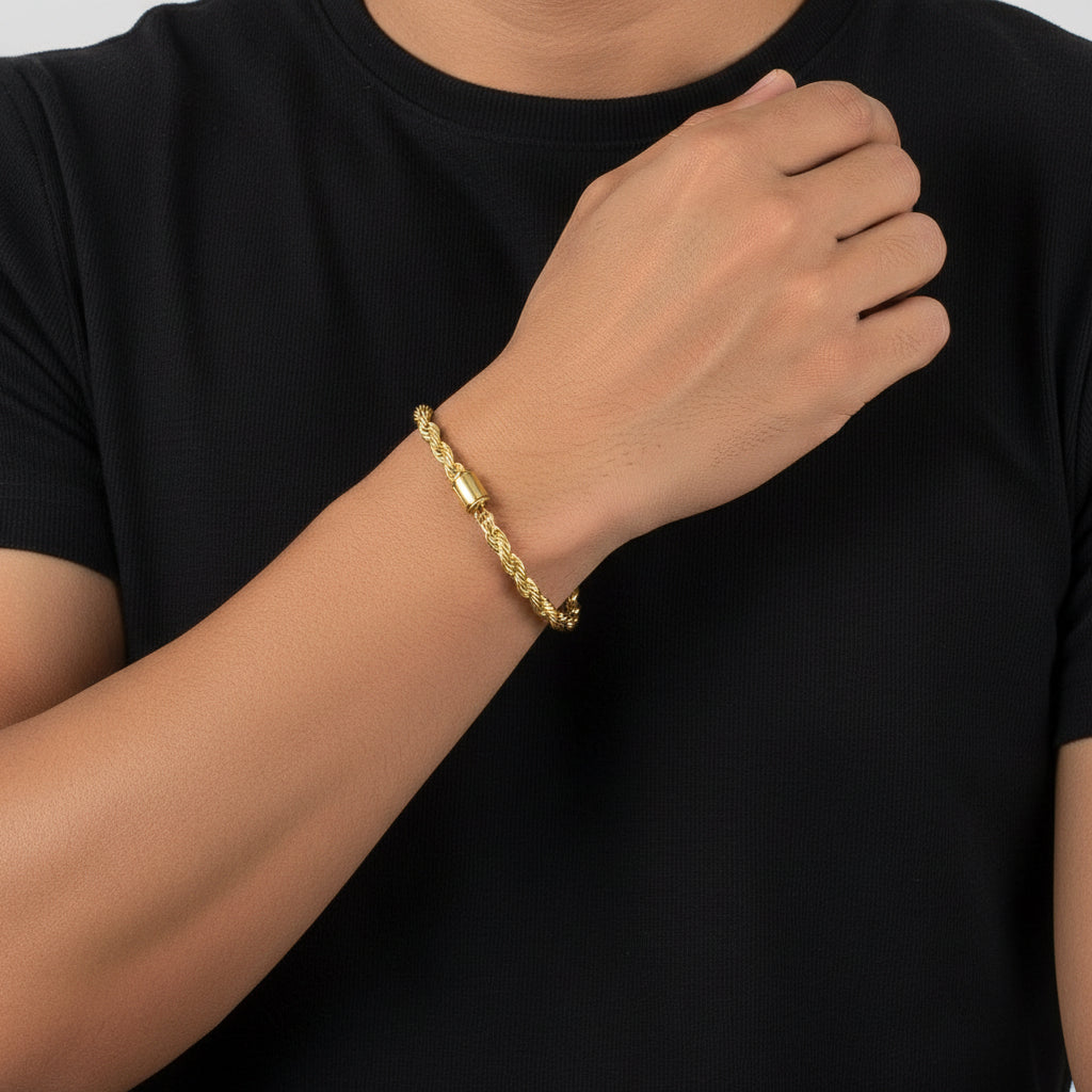 men's gold rope chain bracelet
