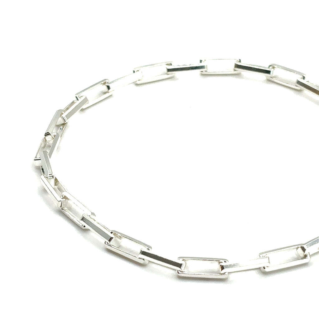 Beveled Long Box Bracelet (Sterling Silver) 4MM