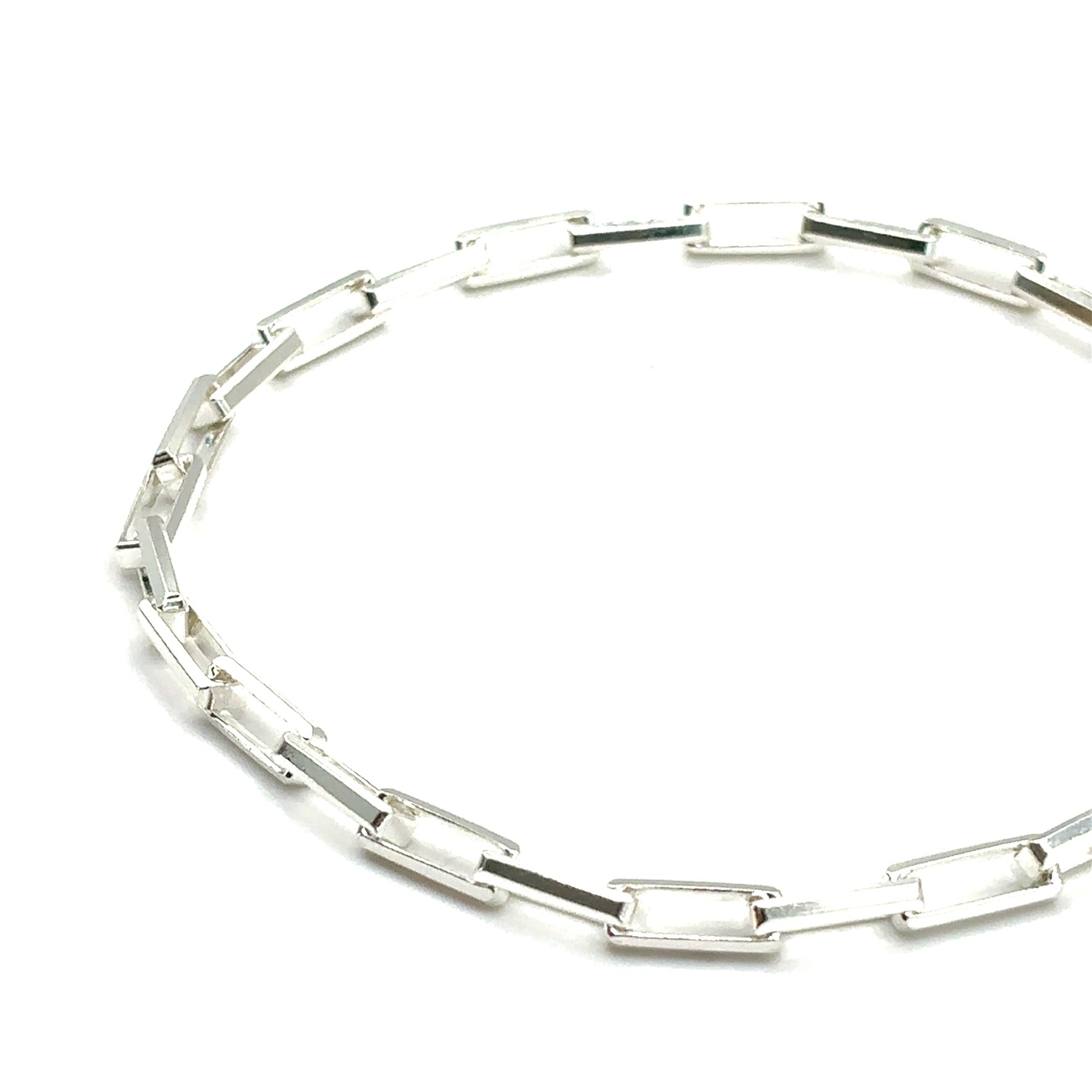 Beveled Long Box Bracelet (Sterling Silver) 4MM