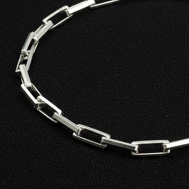 Beveled Long Box Bracelet (Sterling Silver) 4MM