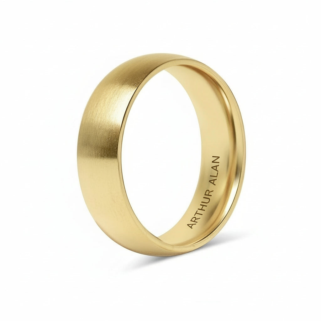 Gold 18K PVD Stainless Steel Brushed Matte Ring (6MM)