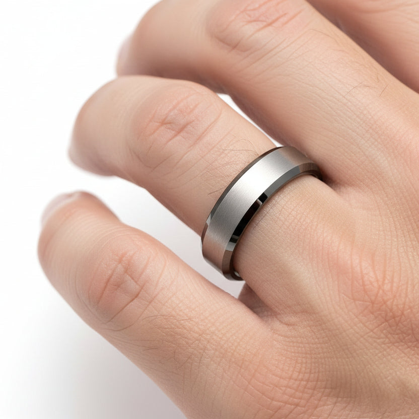 Steel Beveled Edge Titanium Ring (6MM)
