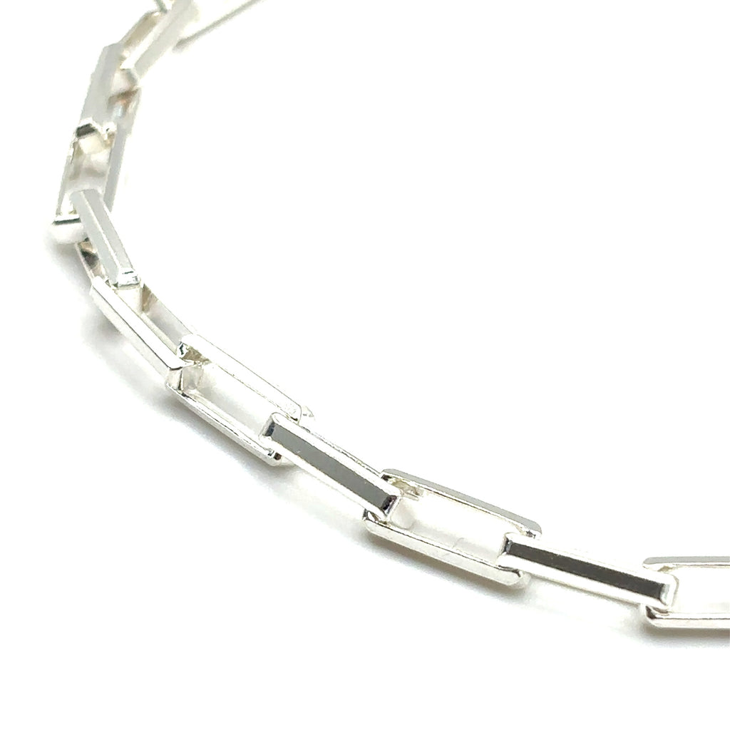 Beveled Long Box Bracelet (Sterling Silver) 4MM