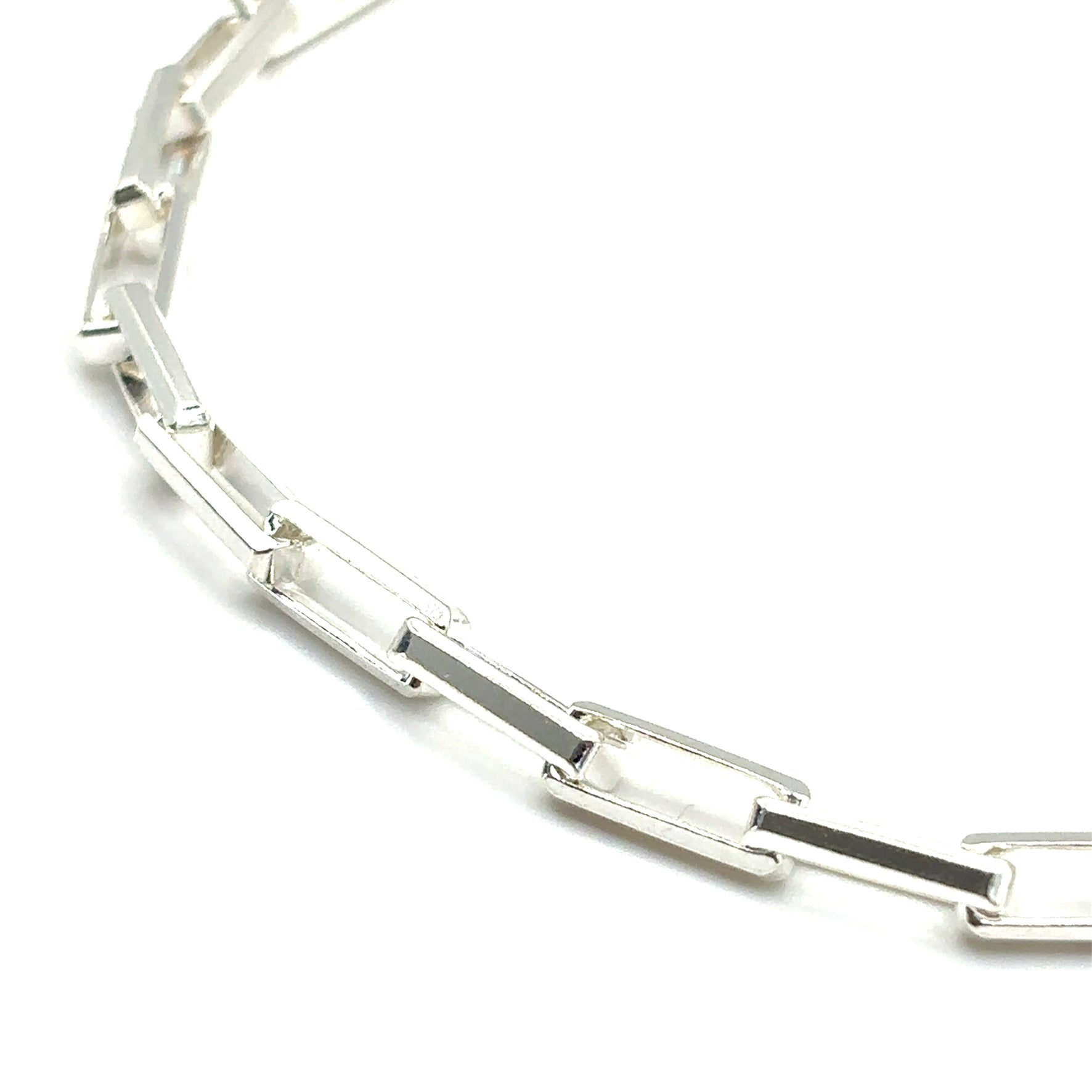 Beveled Long Box Bracelet (Sterling Silver) 4MM