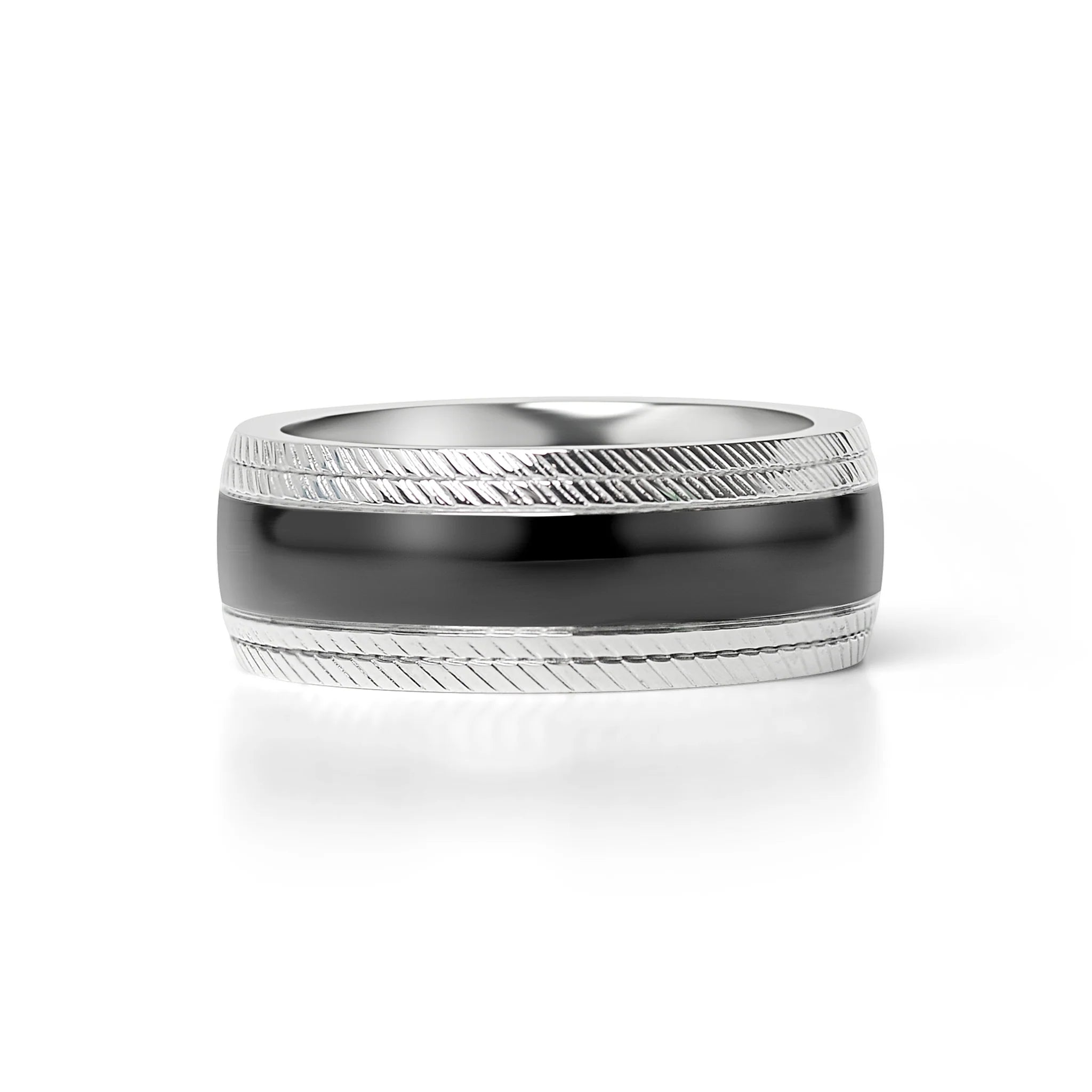 Black Center Stainless Steel Lined Pattern Edge Ring (8MM)