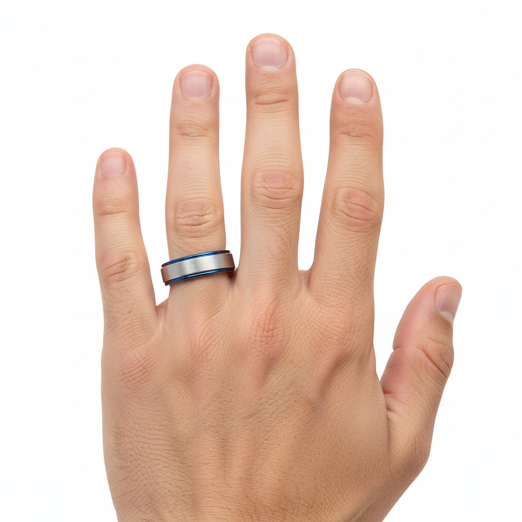 Stainless Steel Blue Trim With Brushed Center Ring (6MM)
