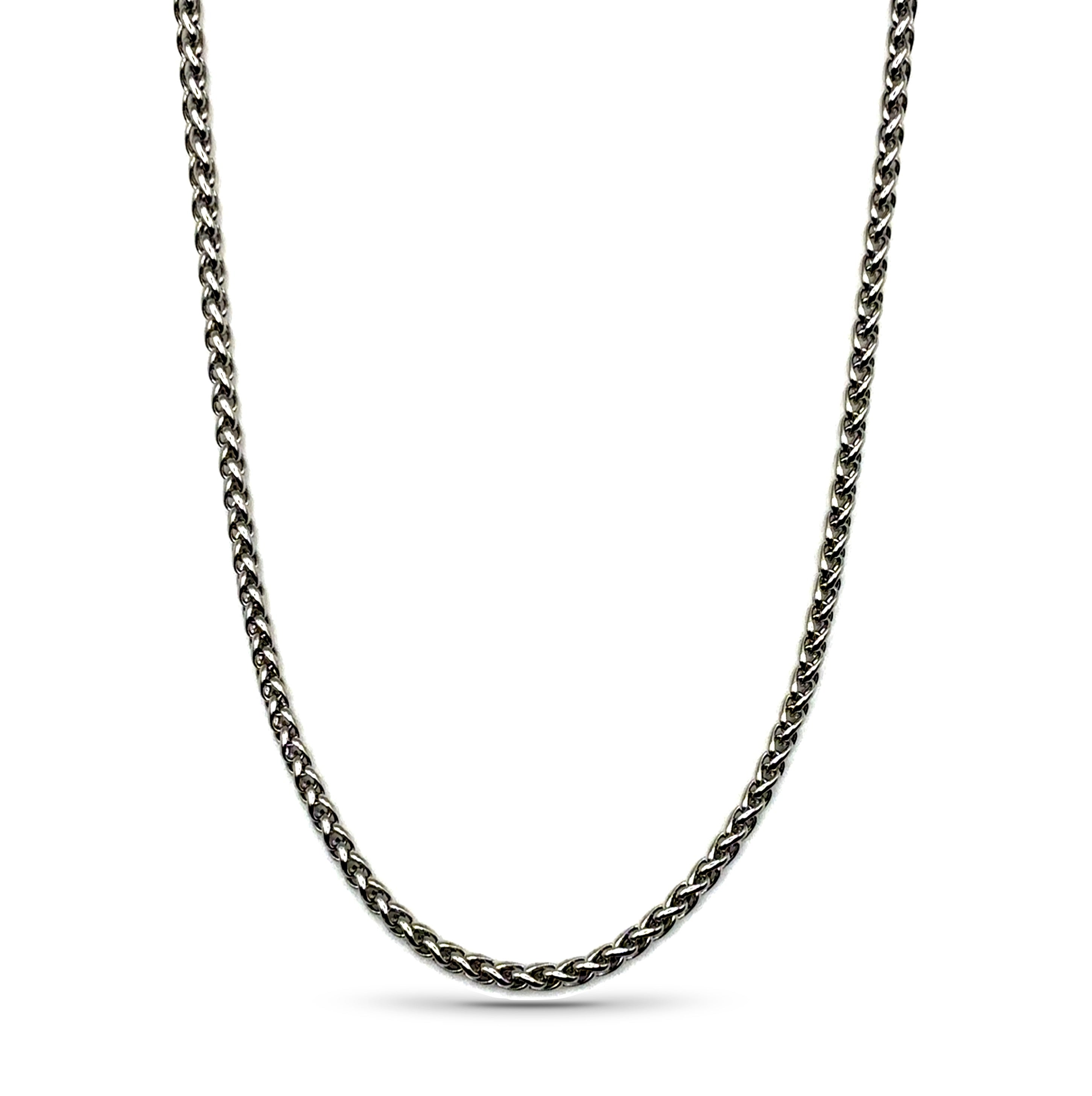 Silver chain necklace on a white background