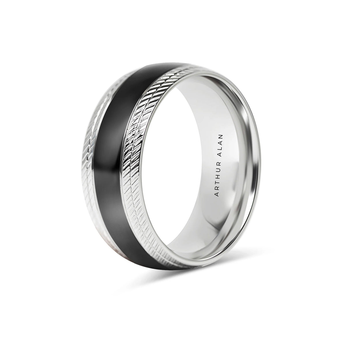 Black Center Stainless Steel Lined Pattern Edge Ring (8MM)