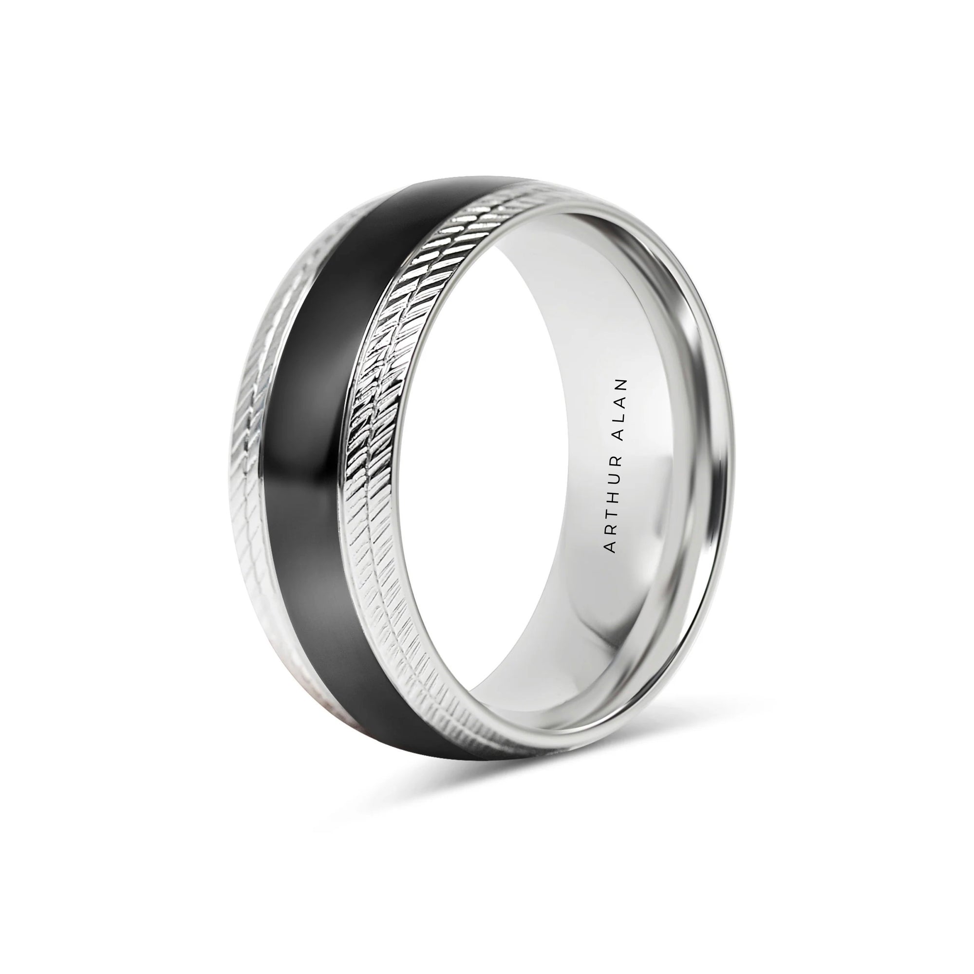 Black Center Stainless Steel Lined Pattern Edge Ring (8MM)