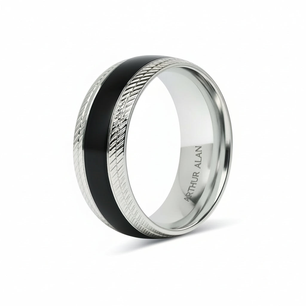 Black Center Stainless Steel Lined Pattern Edge Ring (8MM)