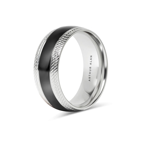 Black Center Stainless Steel Lined Pattern Edge Ring (8MM)