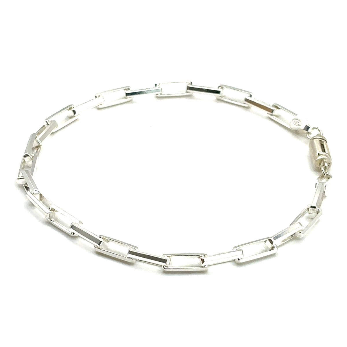 Beveled Long Box Bracelet (Sterling Silver) 4MM