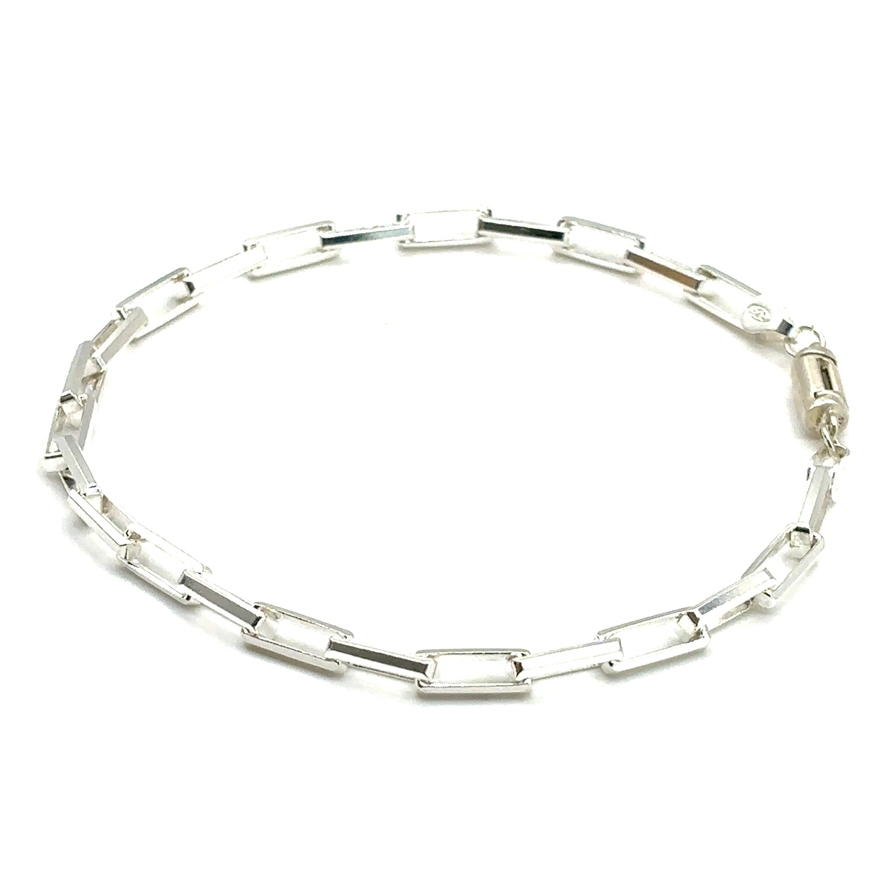 Beveled Long Box Bracelet (Sterling Silver) 4MM