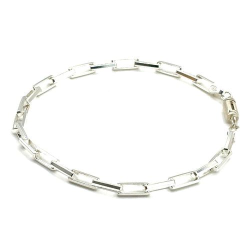 Beveled Long Box Bracelet (Sterling Silver) 4MM