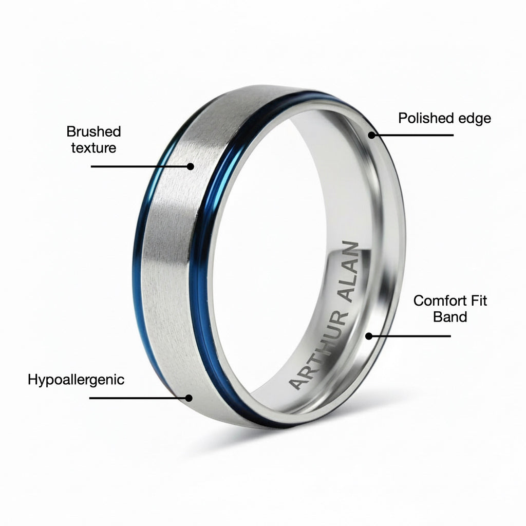 Stainless Steel Blue Trim With Brushed Center Ring (6MM)