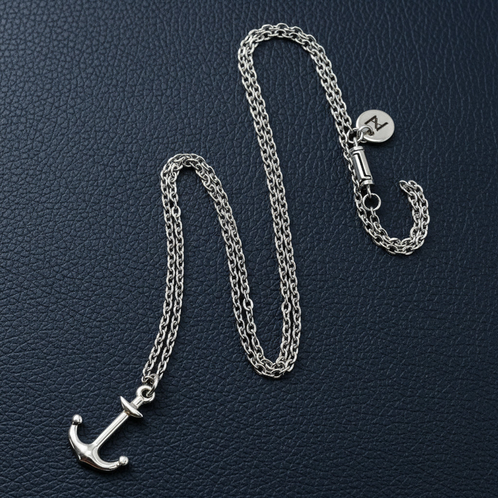 Silver chain necklace with an anchor pendant