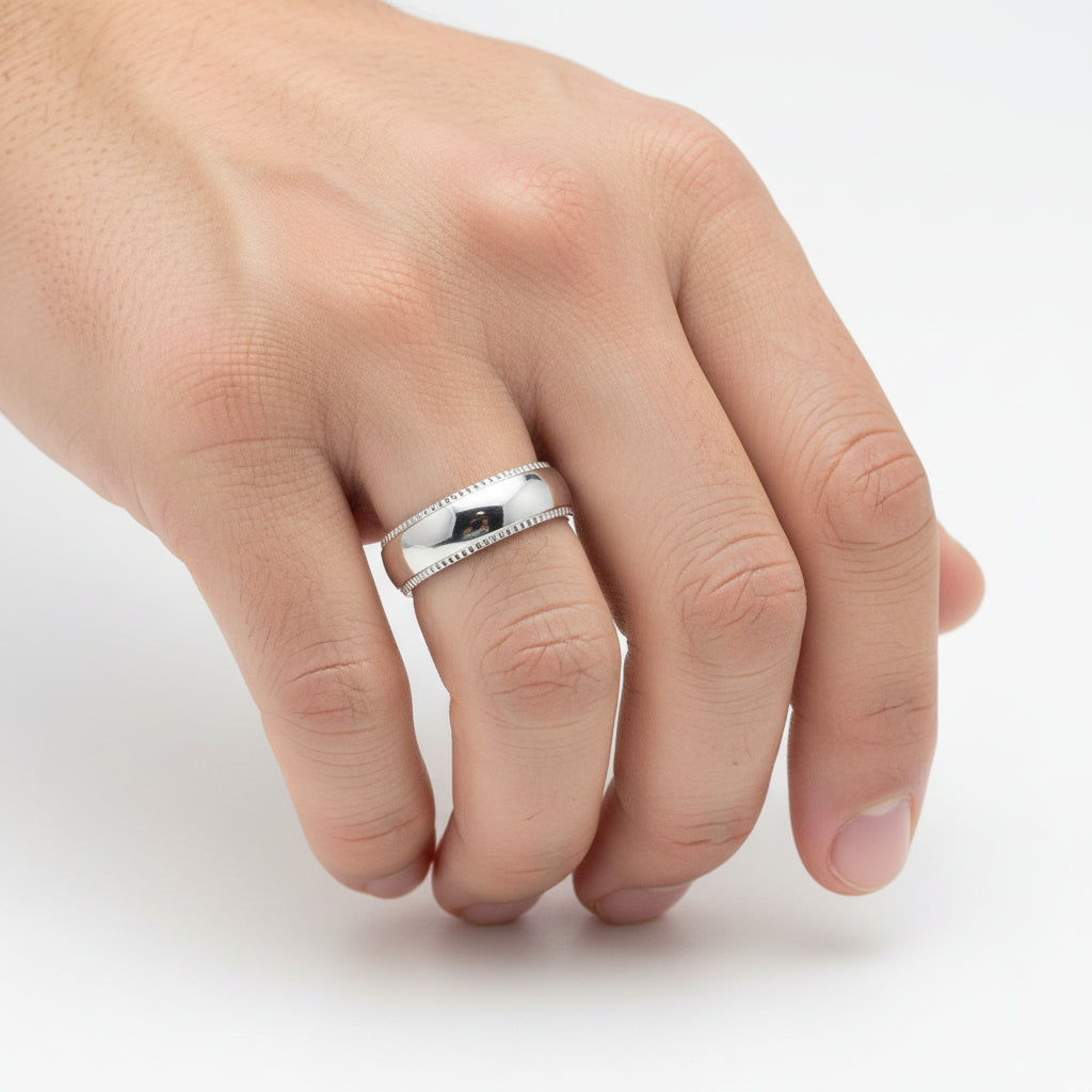 Stainless Steel Polished Center Detailed Edge Ring (6MM)